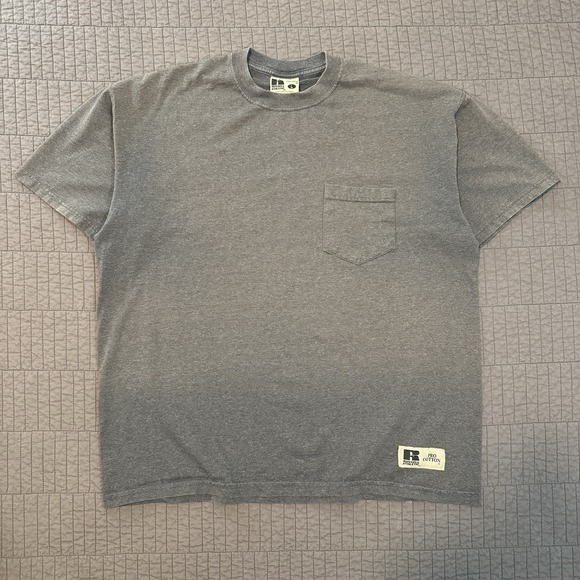 Vtg Y2K Russell Athletic T Shirt Men Large Gray Pocket Tee Sun Faded Relaxed Fit - Picture 1 of 12